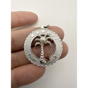 Vintage Sterling Silver Pearl & Rhinestone Hawaii Palm Pendant
